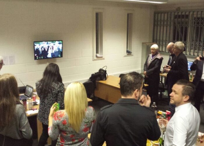 Bay TV Liverpool staff watch their launch. Pic © Bay TV Liverpool