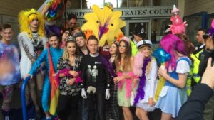 Garlands protest outside Liverpool Magistrates' Court. Pic © Natalie Townsend / JMU Journalism