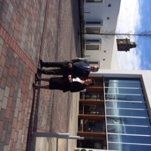 Chief Executive Joe Rafferty and Chairman Beatrice Fraenkel at the clock opening © Mersey Care NHS Trust