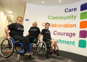 NHS staff members who took part in the wheelchair challenge. Pic © Liverpool Community Health NHS Trust 