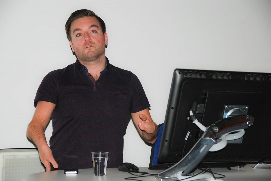 Alex Brooker delivers a guest lecture at LJMU © JMU Journalism