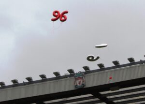 Balloons released in memory of the 96 at the 2015 Hillsborough memorial service at Anfield. Pic by Connor Dunn © JMU Journalism