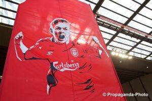 Kop banner paying tribute to Steven Gerrard ahead of his last game for Liverpool at Anfield. Pic © David Rawcliffe / Propaganda Photo