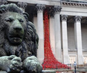 'Weeping Window' poppies display in Liverpool. Pic by Ryan Jones © JMU Journalism