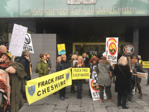 An anti-fracking protest by demonstrators against drilling in Cheshire. Pic © Paul Bowers / Twitter