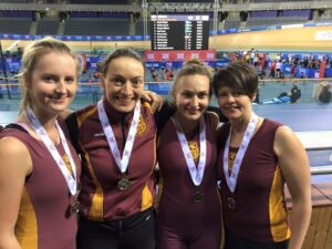 The women's indoor rowing silver medallists. Rebecca Andrews, 19, Michelle Fisher, 36, Jayne Pumford, 33, and Vanessa Eddie, 25. Pic © Rebecca Andrews