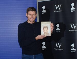 Steven Gerrard with his book at the signing event at LJMU. Pic by Sam Davies © JMU Journalism 