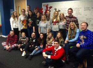 The Liverpool Life newspaper team on JMU Journalism Christmas Jumpers Newsdays 2015