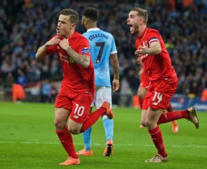 Philippe Coutinho gave Liverpool hope when he equalised to send the Capital One Cup Final to extra-time against Manchester City. Pic © David Rawcliffe / Propaganda Photo