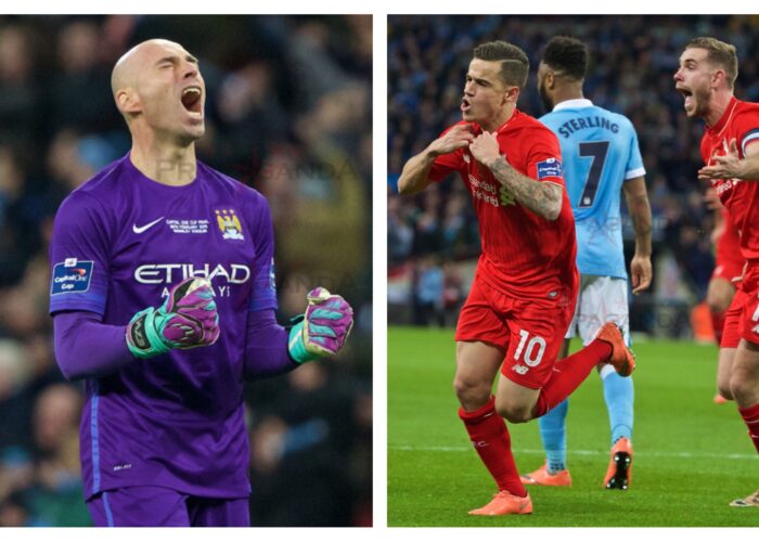 Manchester City goalkeeper Willy Caballero saved three Liverpool penalties after Philippe Coutinho forced a shoot-out in the Capital One Cup Final at Wembley. Pics © David Rawcliffe / Propaganda Photo - JMU Journalism