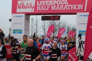 Participants set off on the Liverpool Half Marathon. Pic by Connor Lynch © JMU Journalism 