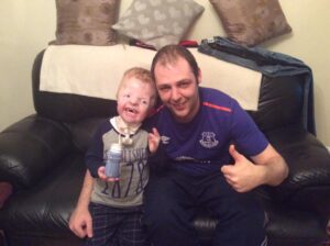 Young Daire and family friend Ciaran at the weekend ©Everton supporters, support Daire Facebook