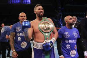 Liverpool's Tony Bellew beat Ilunga Makabu from the Democratic Republic of Congo to win the WBC World Cruiserweight title at Goodison Park. Pic © Lawrence Lustig Matchroom Boxing