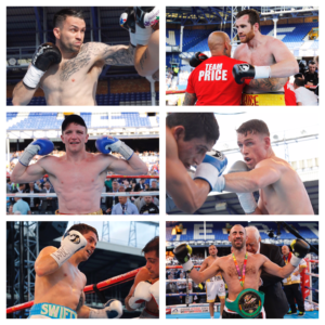 Scouse success: There were victories for lots of local boxers on the Goodison Park fight night bill. Top left (clockwise): Paul Smith, David Price, Callum Smith, Sean Dodd, Stephen Smith, Tom Farrell. Pics © Lawrence Lustig Matchroom Boxing