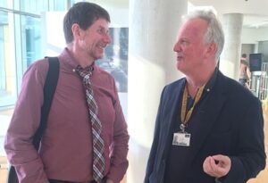 Stephen Mayes, left, in conversation with LJMU journalism lecturer Richard Rudin