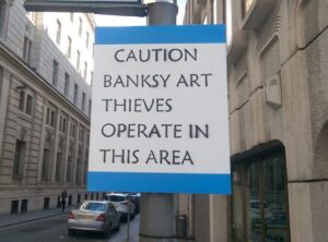 Protest at removal of original Banksy artwork. Pic by Cai Griffiths-Sturge © JMU Journalism