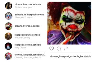 Instagram accounts about clowns at Liverpool schools © Instagram