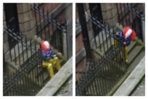 Clown sighting in Old Hall Street in Liverpool on Monday. Pic © John Edge