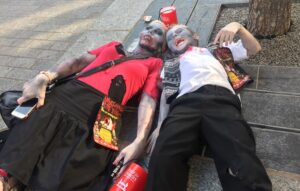 Zombies roaming around Church Street for charity. Pic by Sachi Kondo © JMU Journalism