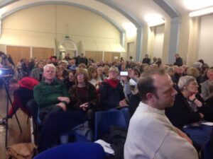 Audience at the green spaces meeting in Old Hallows Church Hall. Pic by Hollie Hayes © JMU Journalism