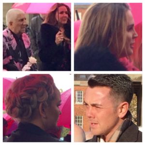 Celebrities at Herbert Howe's funeral included (clockwise from top left): Pete Price Claire Sweeney, Danielle Lloyd, Ray Quinn and Jennifer Ellison. Pics by Laura Hughes © JMU Journalism
