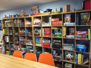 Library of board games at Sugar and Dice café. Pic by Gabrielle Walsh © JMU Journalism