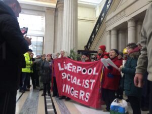 Liverpool Socialist Singers had a message for the PM. Pic © Rhys Edmondson.