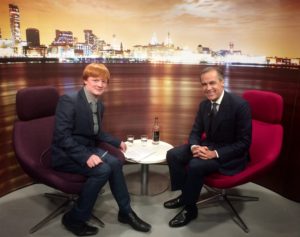 JMU Journalism's Nathan Archer meets the Governor of the Bank of England, Mark Carney. Pic © JMU Journalism