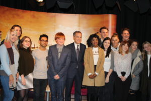 The Governor of the Bank of England, Mark Carney, meets JMU Journalism students at the Redmonds Building TV studio. Pic © JMU Journalism