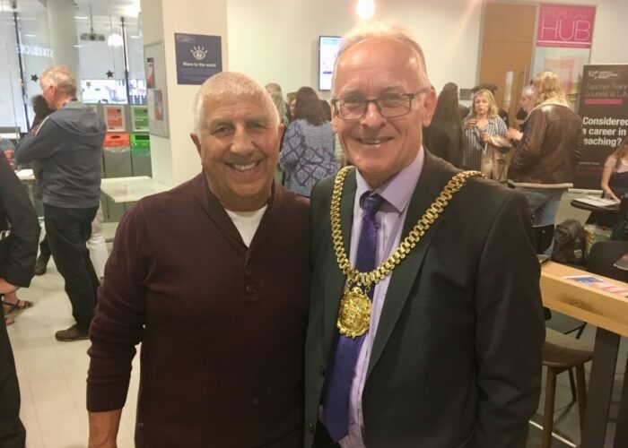 Radio City DJ, Pete Price, and Liverpool’s Lord Mayor, Councillor Malcolm Kennedy at the Liverpool Screen School degree show - JMU Journalism