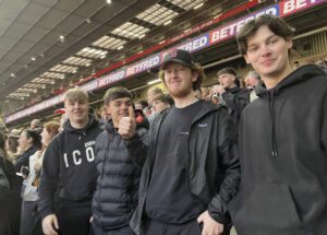 Level 5 Sports Journalism students enjoying the 2023 Super League Grand Final at Old Trafford.
