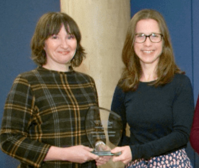 Polly Sharpe and Fran Yeoman receiving the Journalism’s department’s equality, diversity and inclusion award from LJMU.