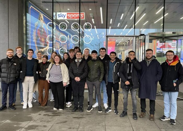MA Sports Journalism students outside the Sky Sports News headquarters