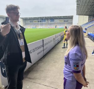 JMU Journalism students interviewed players at the Warrington Wolves kit launch