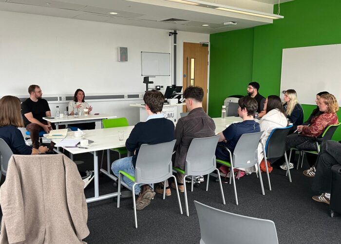 Howard Littler, the Chief Executive of the John Schofield Trust, and Stephanie Oliver of Sky News, discuss the scheme with JMU Journalism students