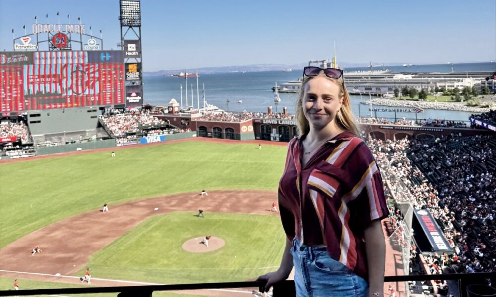 JMU Journalism student Zoe Woodward at Oracle Park, the home of the San Francisco Giants baseball team