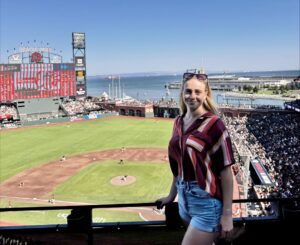 JMU Journalism student Zoe Woodward at Oracle Park, the home of the San Francisco Giants baseball team