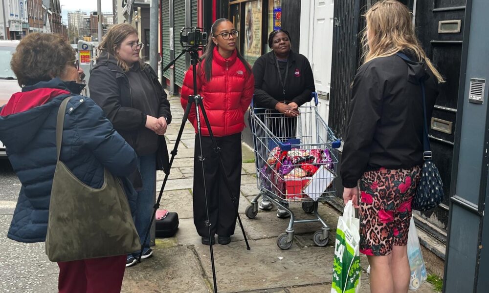 Students reporting live on location as part of a newsday