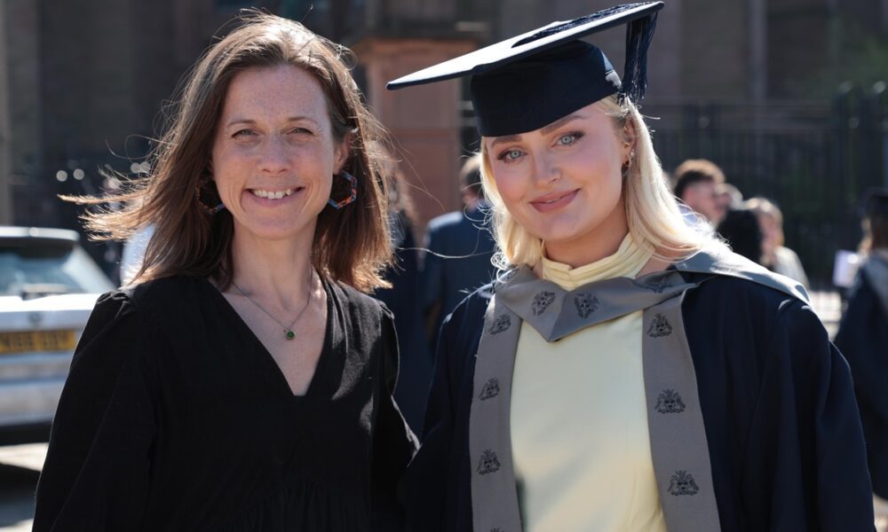 Head of Journalism Fran Yeoman with MA graduate Niamh Green. Photo by Neil Grant