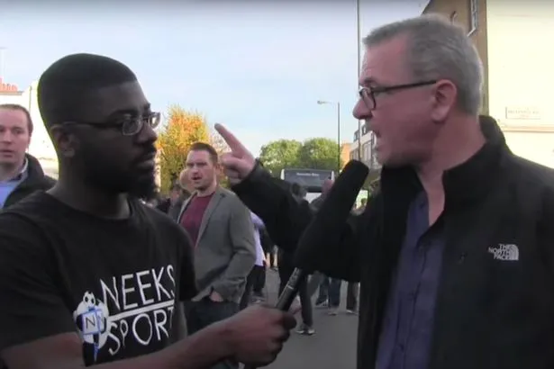 Chelsea fan Clive O’Connell (right) in the video rant which cost him his job. Screengrab © Neek Sports - JMU Journalism