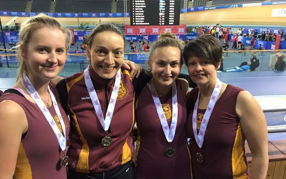 The women's indoor rowing silver medallists. Rebecca Andrews, 19, Michelle Fisher, 36, Jayne Pumford, 33, and Vanessa Eddie, 25. Pic © Rebecca Andrews