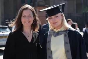 Head of Journalism Fran Yeoman with MA graduate Niamh Green. Photo by Neil Grant